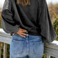 Full Size Quarter-Snap Collared Lantern Sleeve Sweatshirt