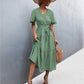 Women's Printed V-Neck Flutter Sleeve Belted Dress