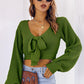 Bow V-Neck Long Sleeve Cropped Sweater