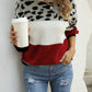 Color Block Round Neck Lantern Sleeve Sweater