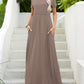 OCEANSIDE Round Neck Short Sleeve Maxi Dress with Pockets