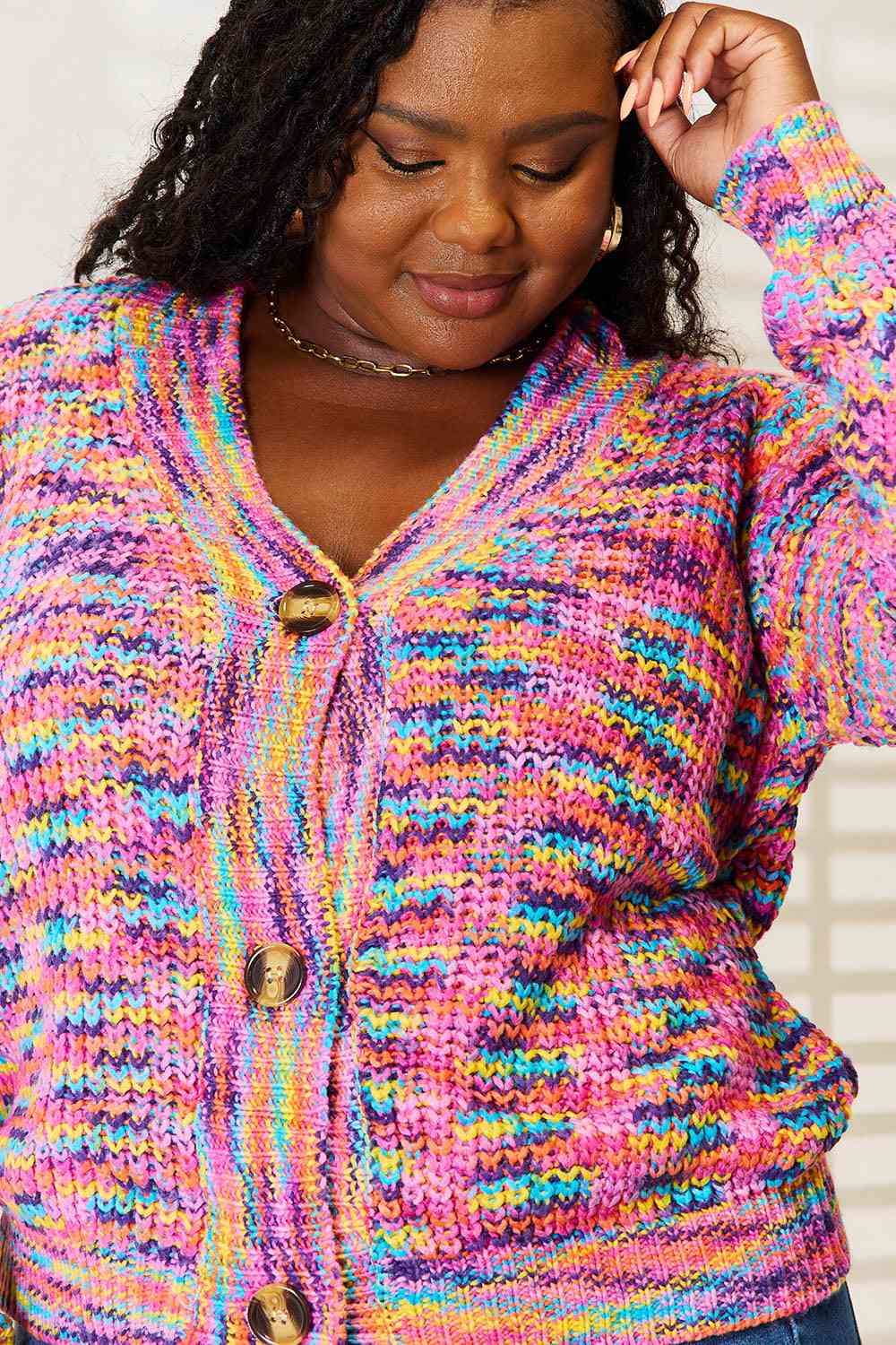 Woven Right V-Neck Long Sleeve Cardigan *
