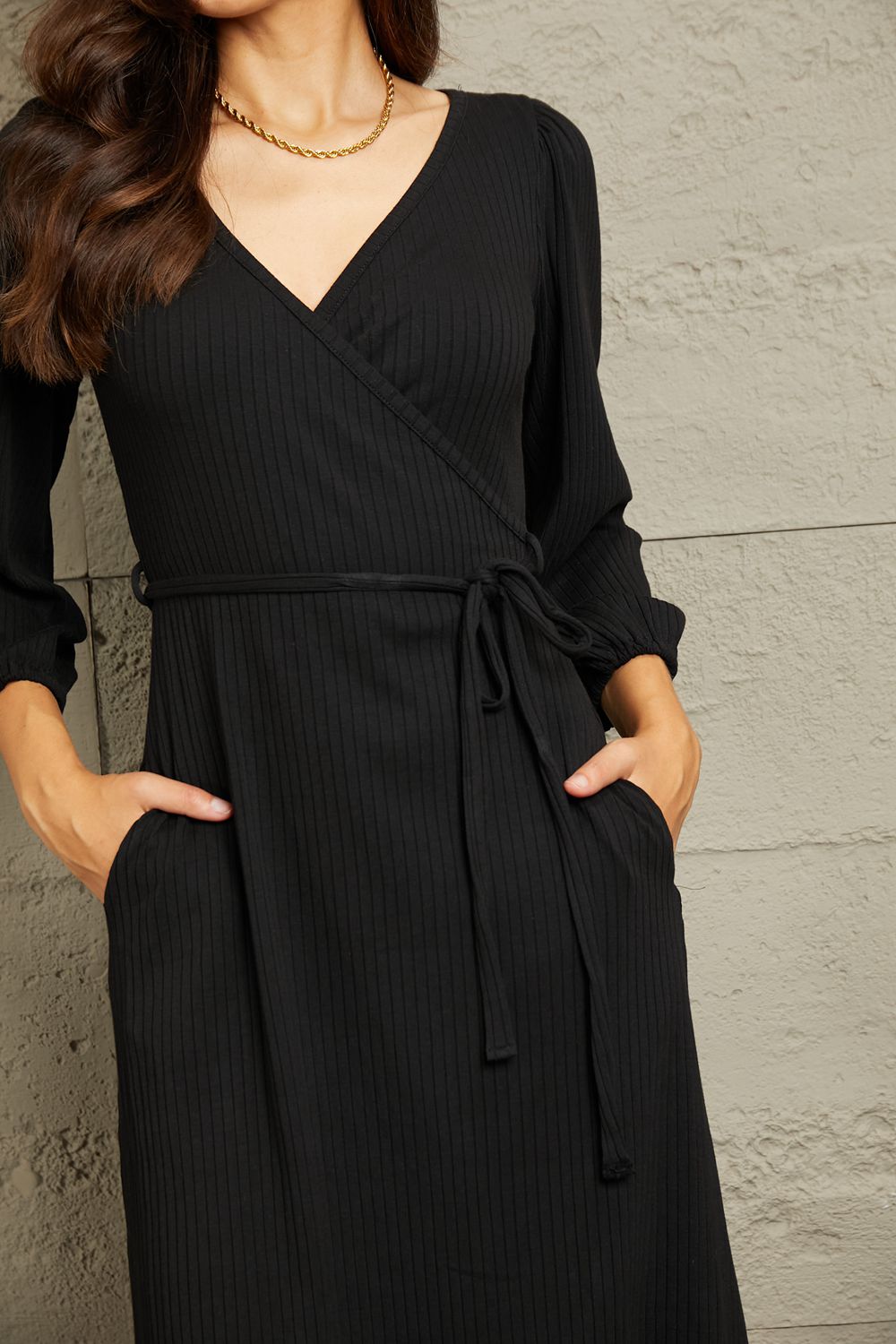 Culture Code Full Size Surplice Flare Ruching Dress *