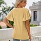 Full Size Eyelet Flutter Sleeve Round Neck Top