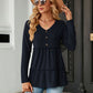 Full Size Long Sleeve V-Neck Cable-Knit Blouse