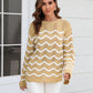 Hannah&Mea Wave Pattern Round Neck Long Sleeve Sweater