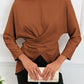 Full Size Boat Neck Back Tie Long Sleeve Satin Blouse