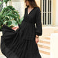 Amelia Tie Neck Long Sleeve Midi Tiered Dress