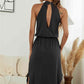 Full Size Drawstring Open Back Slit Sleeveless Dress