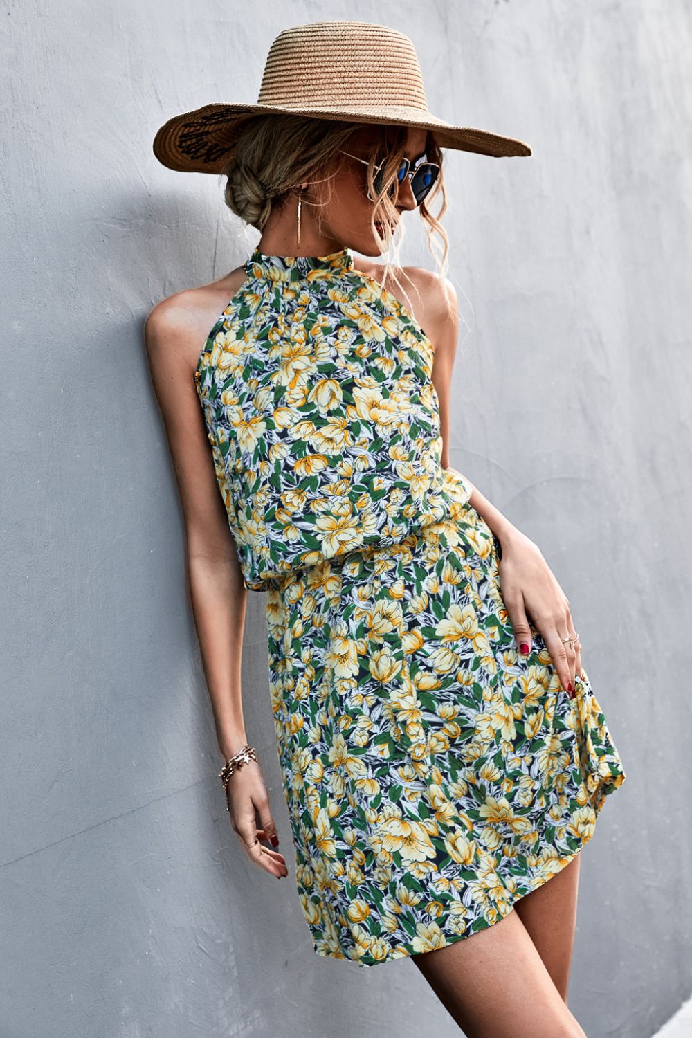 Women's Floral Tied Sleeveless Mini Dress