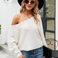 Women's Boat Neck Horizontal Ribbing Dolman Sleeve Sweater