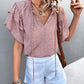 SO CHIC Printed Flutter Sleeve V-Neck Top