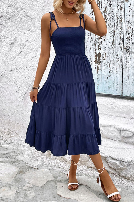 Women's Tie-Shoulder Tiered Midi Dress