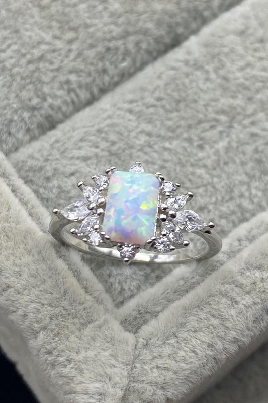 Women's 925 Sterling Silver Zircon and Opal Ring