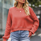 Round Neck Drop Shoulder Long Sleeve Sweater