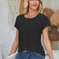 Eyelet Round Neck Rolled Short Sleeve T-Shirt