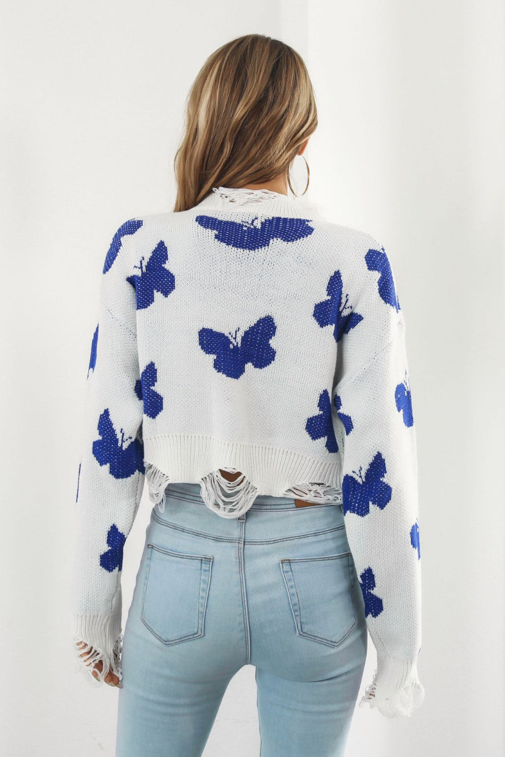 NatashaJay Printed Round Neck Ribbed Long Sleeve Sweater 🦋