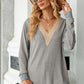 Slit V-Neck Long Sleeve T-Shirt