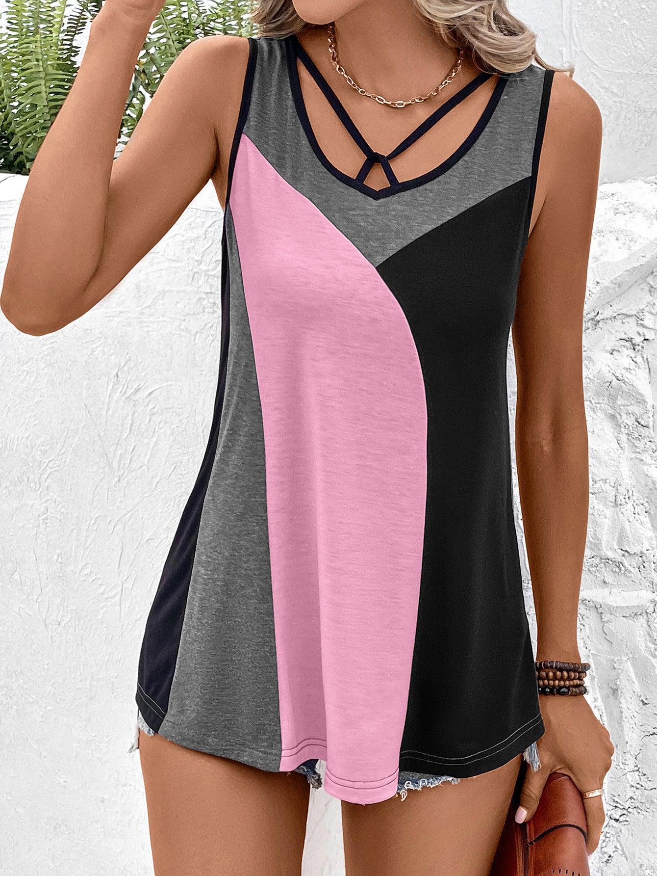 Women's Full Size Color Block Tank Top