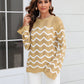 Hannah&Mea Wave Pattern Round Neck Long Sleeve Sweater