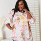Double Take Blush Pink Floral Round Neck Three-Quarter Sleeve Top