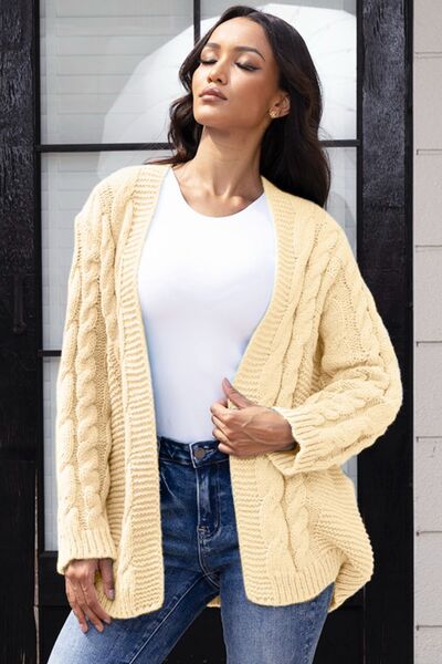 SocialBee Open Front Cable-Knit Cardigan