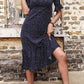Polka Dot Tie Front Ruffled Midi Dress