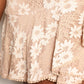 Double Take Sand Brown Floral Lace Pompom Detail Tie-Waist Flutter Sleeve Dress
