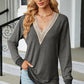 Slit V-Neck Long Sleeve T-Shirt