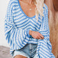 Striped Drop Shoulder V-Neck Sweater