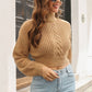 Cropped Mock Neck Cable Knit Pullover Sweater