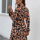 OhSoMini Caramel Brown Printed Surplice Long Sleeve Dress