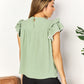 Double Take Gum Leaf Pleated Detail Flutter Sleeve Blouse