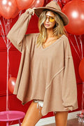 BiBi V-Neck Waffle Uneven Hem Top - Brand BiBi *