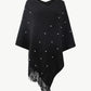 One Size Pearl Trim V-Neck Fringe Hem Poncho