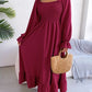 Smocked Square Neck Flounce Sleeve Dress