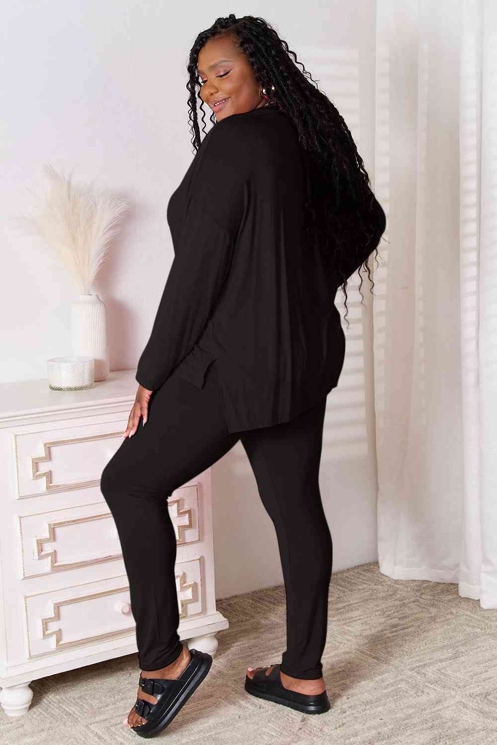 Basic Bae Full Size V-Neck Soft Rayon Long Sleeve Top and Pants Lounge Set *