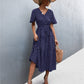 Women's Printed V-Neck Flutter Sleeve Belted Dress
