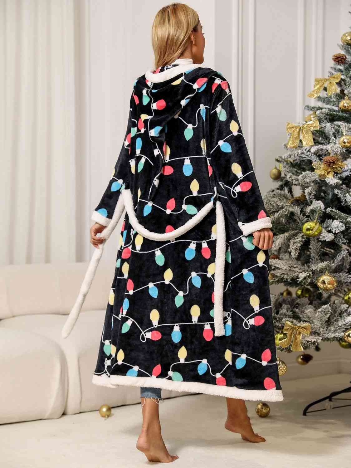 Full Size Tie Waist Hooded Robe