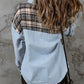 Plaid Pocketed Button Up Denim Jacket