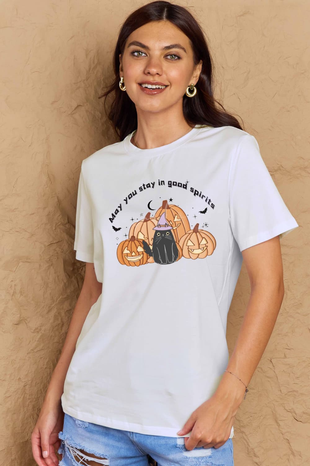 Simply Love Full Size Halloween MAY YOU STAY IN GOOD SPIRITS Graphic Cotton T-Shirt