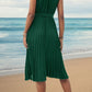 Pleated Single Shoulder Tie Waist Midi Dress