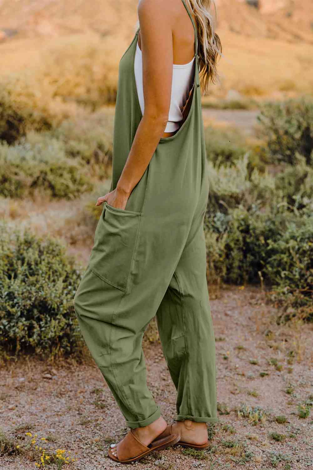 Double Take Full Size V-Neck Sleeveless Jumpsuit with Pockets *