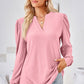 Ruched Notched Long Sleeve T-Shirt