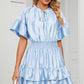 Smocked Tie Neck Flounce Sleeve Dress