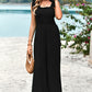 Women's Frill Trim Tie Shoulder Wide Leg Jumpsuit with Pockets