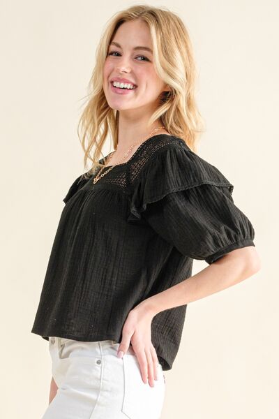 And The Why Square Neck Cotton Gauze Ruffled Blouse *