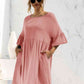 Boat Neck Flounce Sleeve Knee-Length Dress