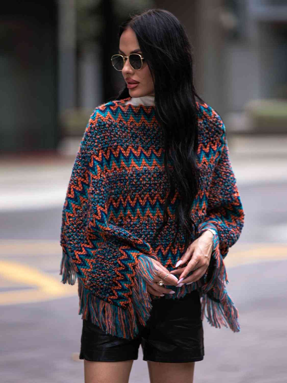 Boho Bea Fringe Hem Boatneck Poncho