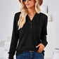 Notched Button Detail Long Sleeve T-Shirt